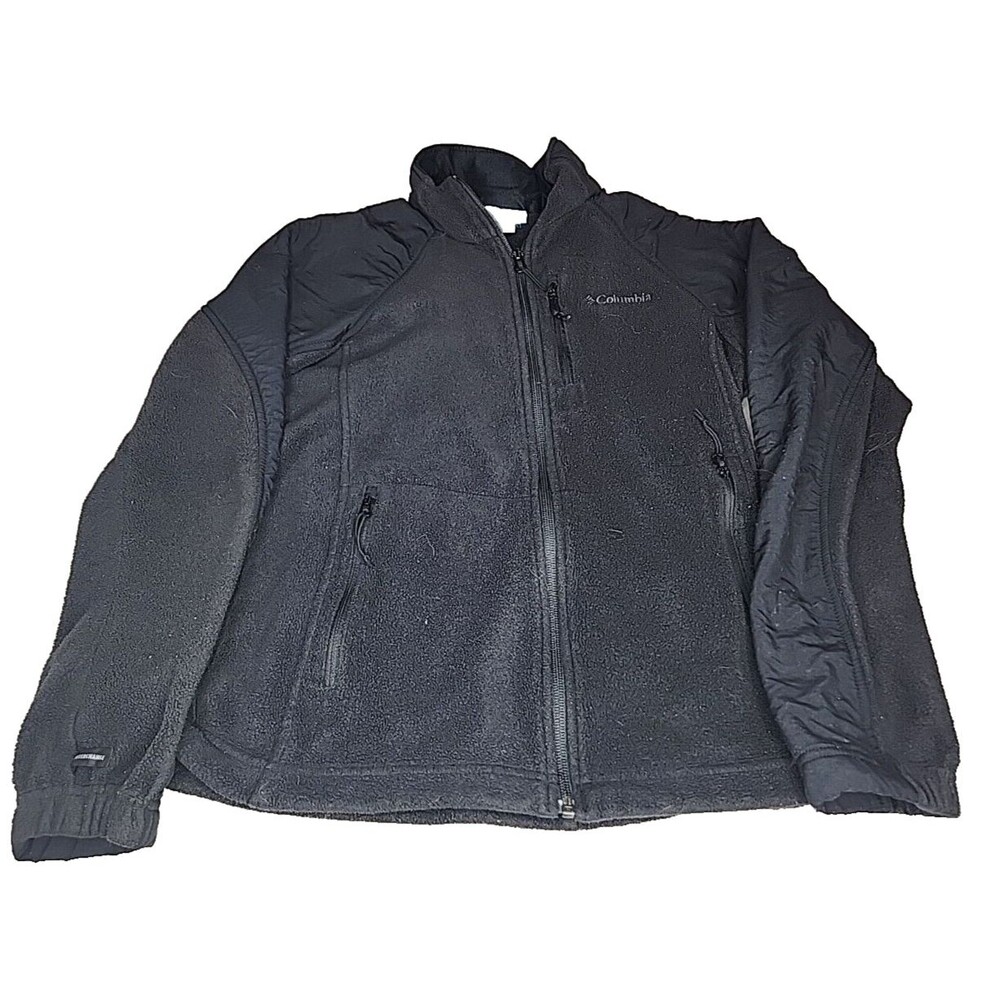 Columbia Fleece Jacket Womens Medium Black Full Zip fuzzy slim Gorpcore hiking